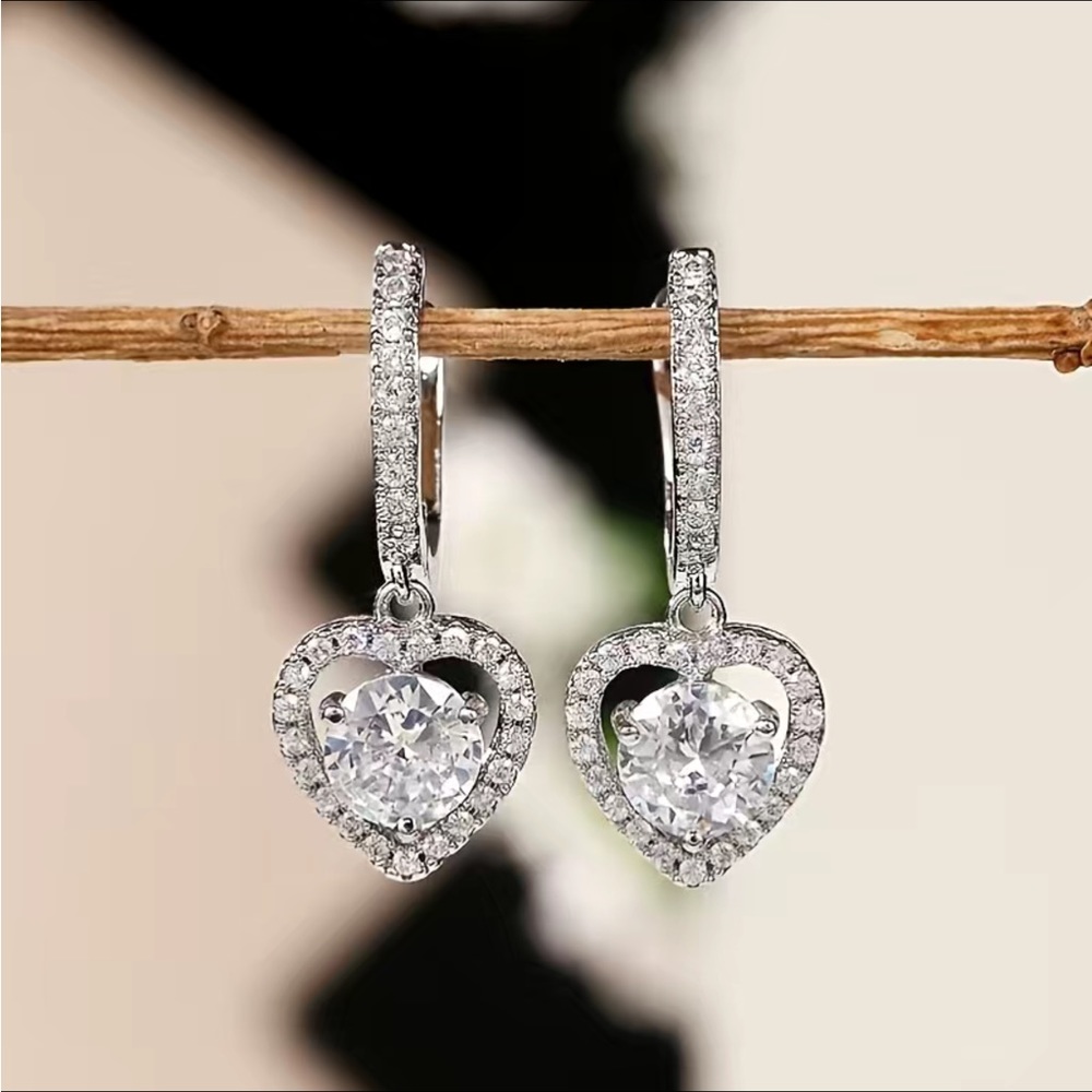 Hollow Heart-Shaped Zircon Hoop Drop Earrings